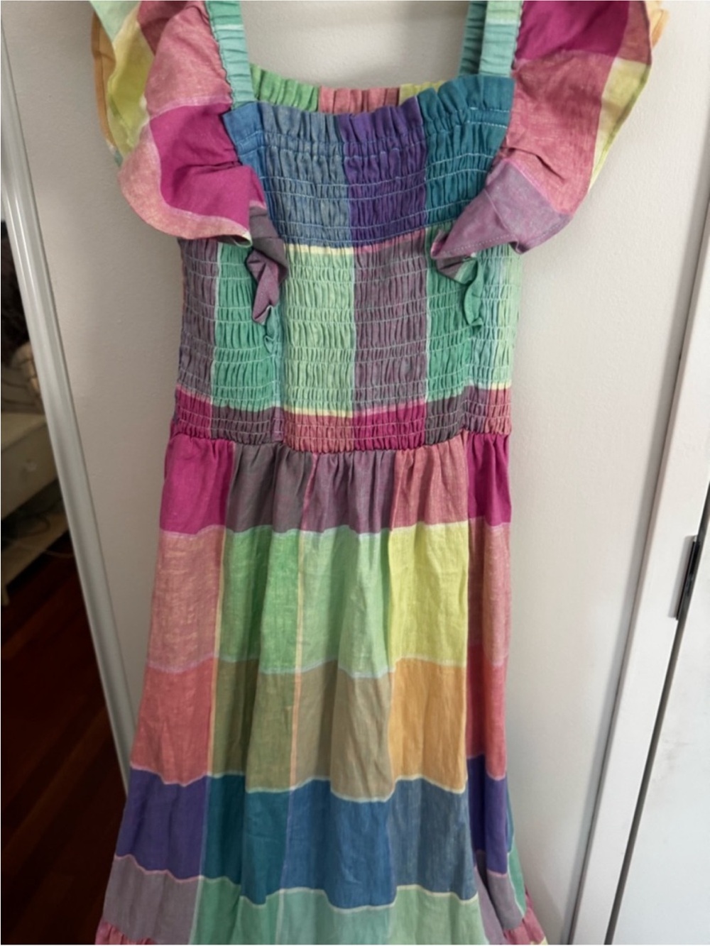 Gap Linen-Blend Colorful Pastel Flutter Sleeve Smocked Midi Dress NWT - Picture 5 of 8